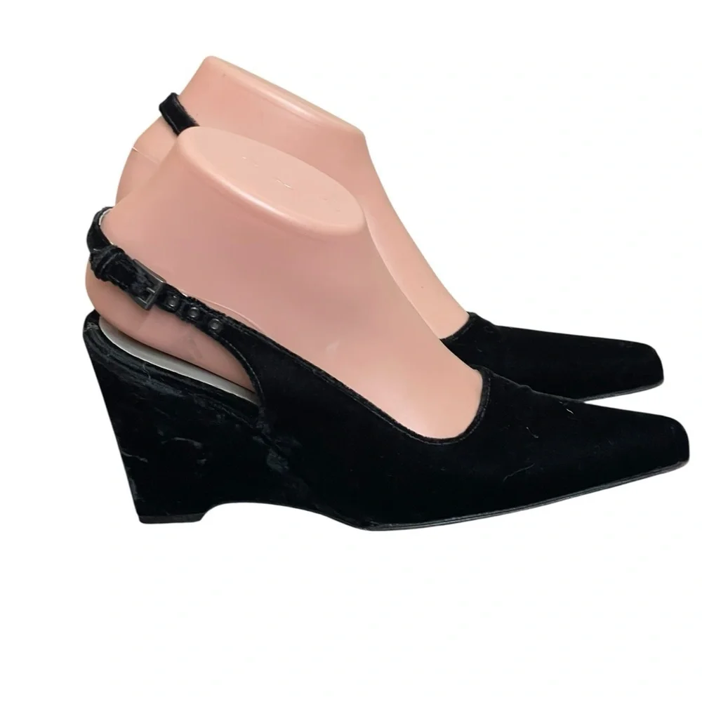Prada‎ Black velvet Slingback wedge Heels size 35.5(5.5)